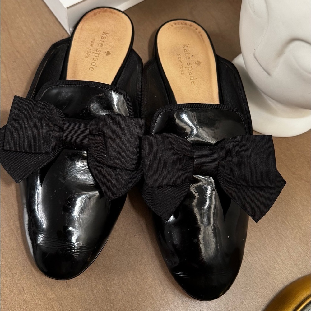 Kate Spade Black Patent Bow Mules